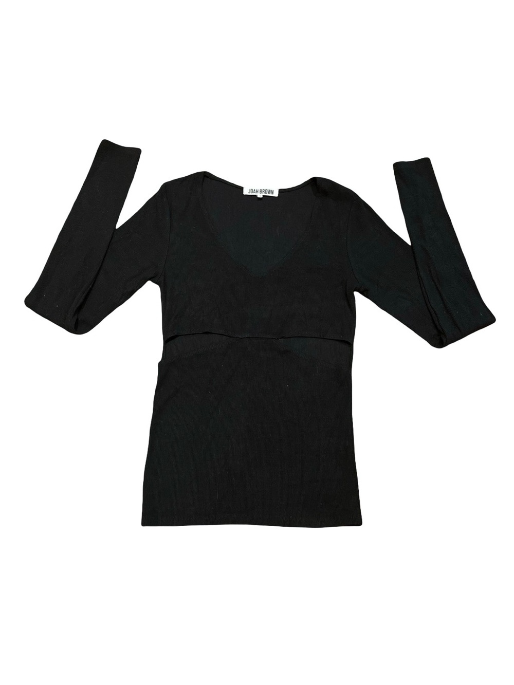 JOAH BROWN Black Fitted Cut Out LS Ribbed Top Shirt Sz S/M Festival Punk Goth